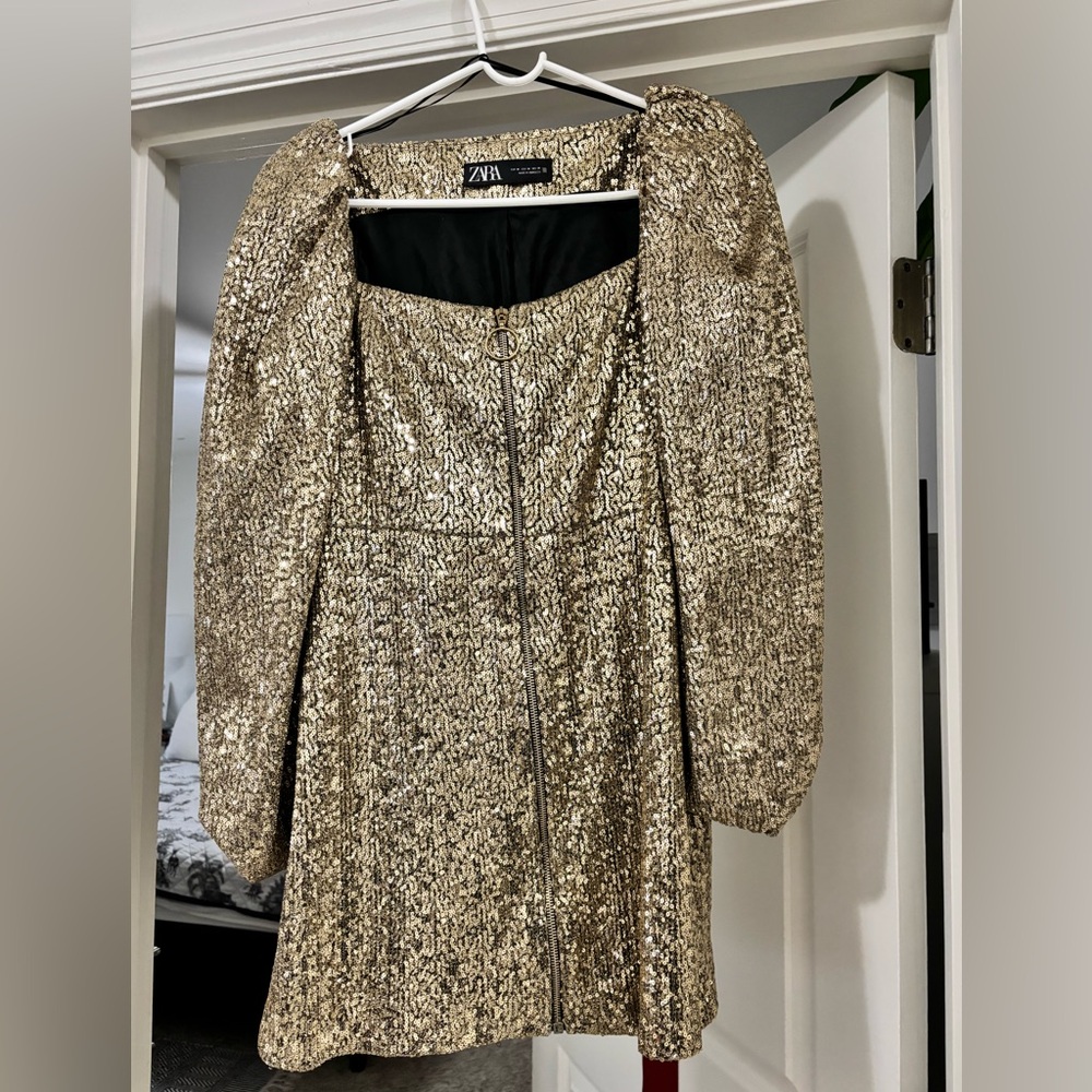 Zara Metallic Gold Long Sleeve Dress